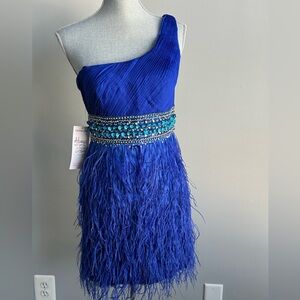 New NWT Dave & Johnny Blue Feather Sequin Party Prom Wedding Cocktail Dress